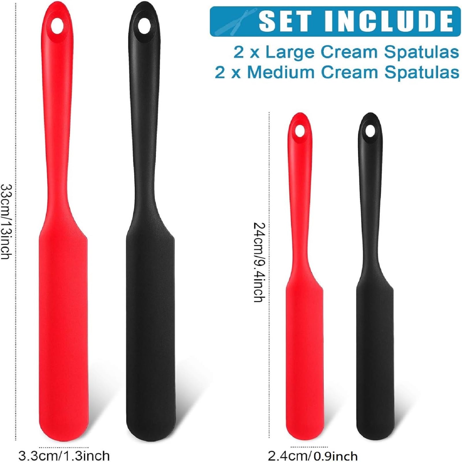 4 Pieces 13 Inch And 9.6 Inch Silicone Jar Spatulas Set Large And Medium Rubber Butter Cake Cream Spatulas Heat Resistant Non-St
