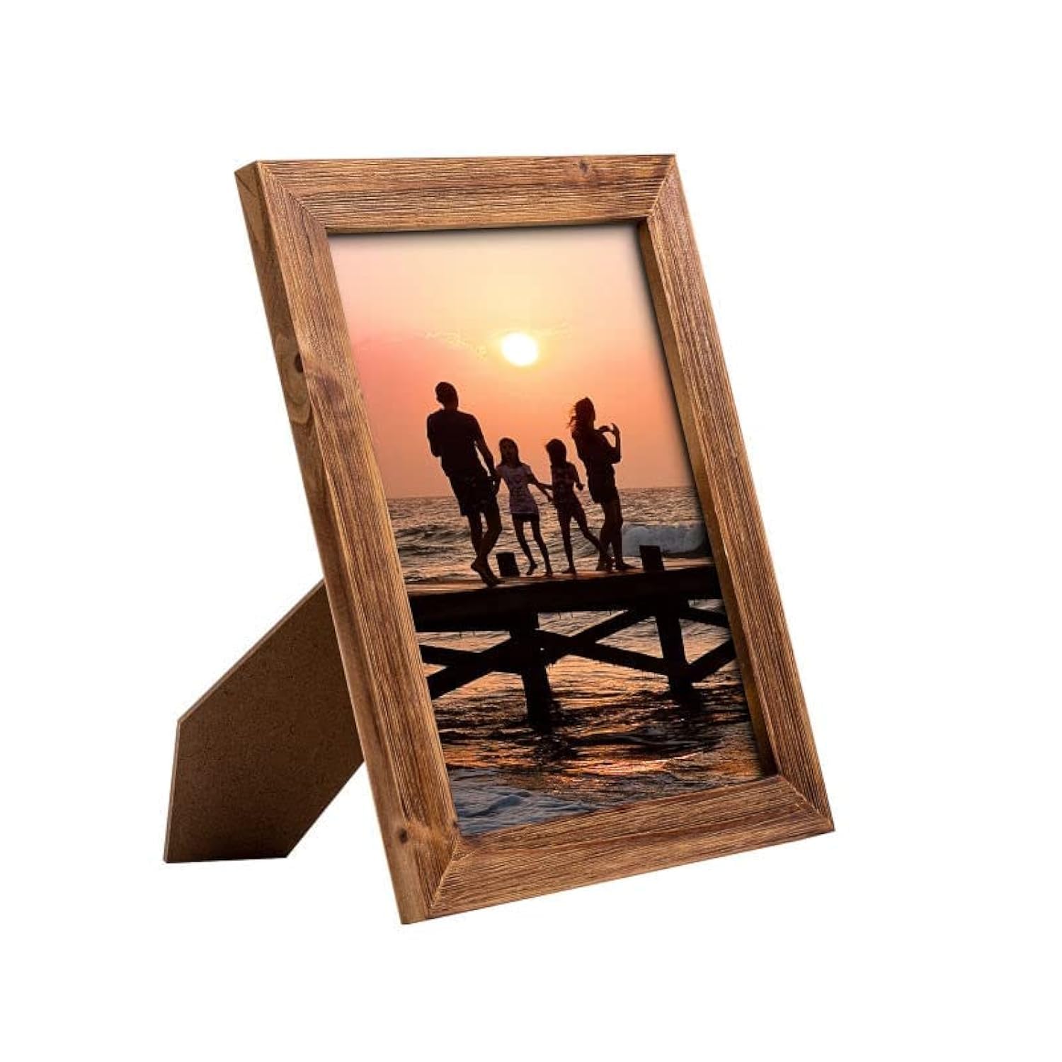 8 x 10 Picture Frame Wood Rustic Handmade Striped Border Brown Photo Frames High Definition Glass for Wall or Tabletop Display G