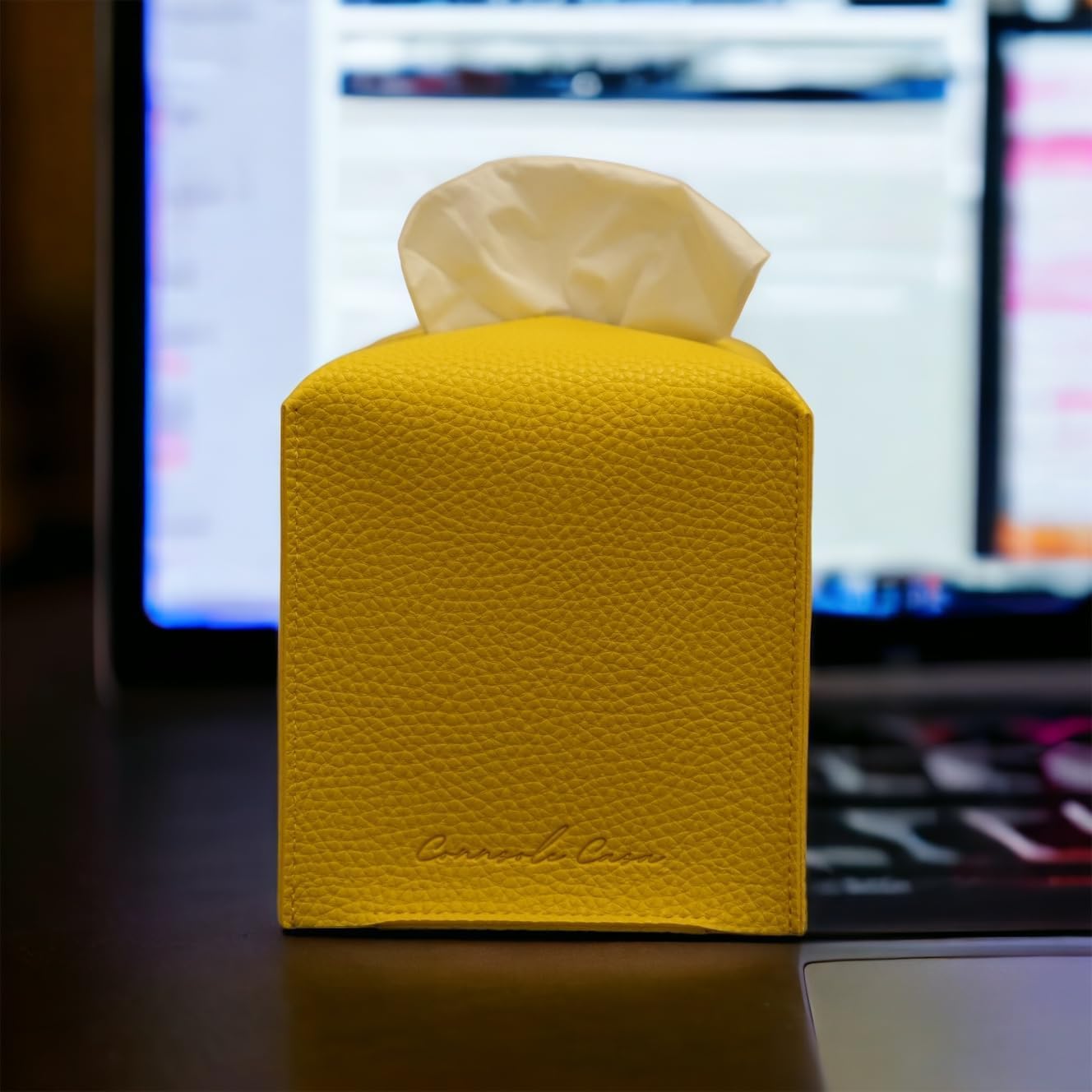 Connsole Casa Premium Pu Leather Tissue Box Holder - Elegant Hotel-Style Yellow Tissue Box Cover Enhanced D  Cor Of Home, Office