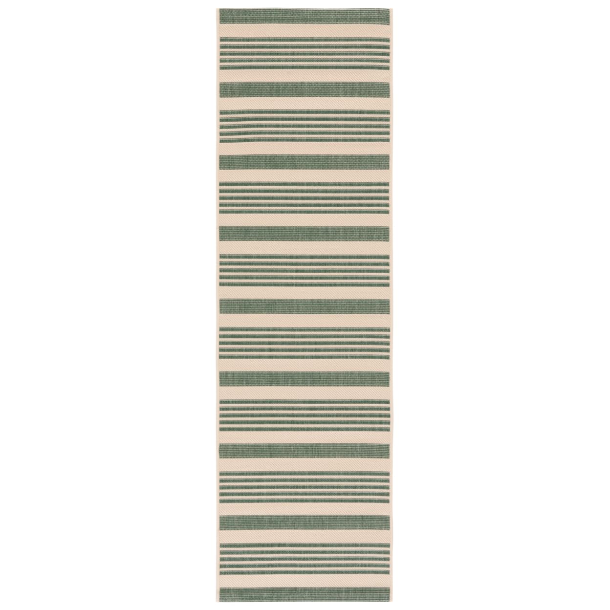 SAFAVIEH Courtyard Collection Runner Rug - 23 x 8, Beige & Dark Green, Stripe Design, Non-Shedding & Easy Care, Indoor/Outdoor