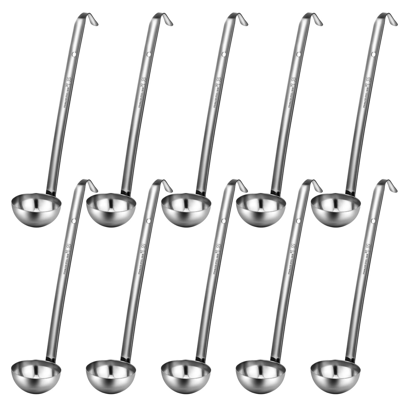 Potchen 10 Pieces Stainless Steel Soup Ladle Sturdy Soup Ladle With Long Handles Portion Control Serving Spoons For Cooking Soup