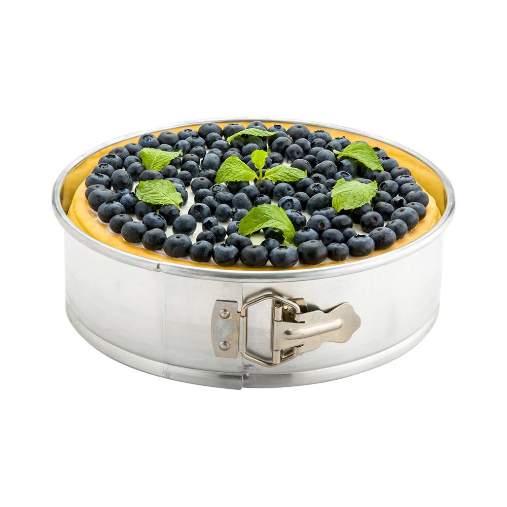 Restaurantware Met Lux 10 Inch Round Cake Pan 1 Springform Springform Pan - Removable Bottom Release Latch Silver Aluminum Chees