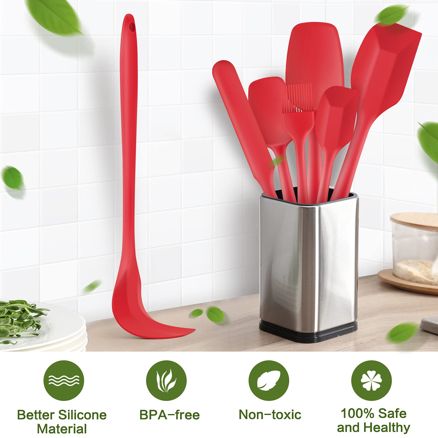 Armrouns 2-Pack Jar Spatula Long Handle Silicone Kitchen Scraper Spatula Non-Stick Rubber Scraper For Jars, Cooking Baking Stirr