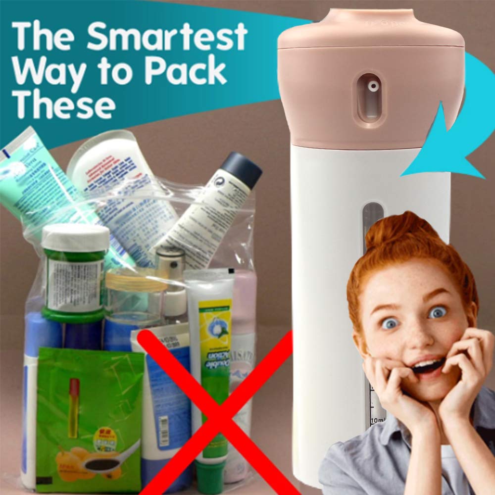 2 Pack Travel Dispenser  CHIVENIDO 4 in 1 Lotion Shampoo Gel Travel Dispenser Shower Bottles Refillable Travel Bottles (Pink+Gray)