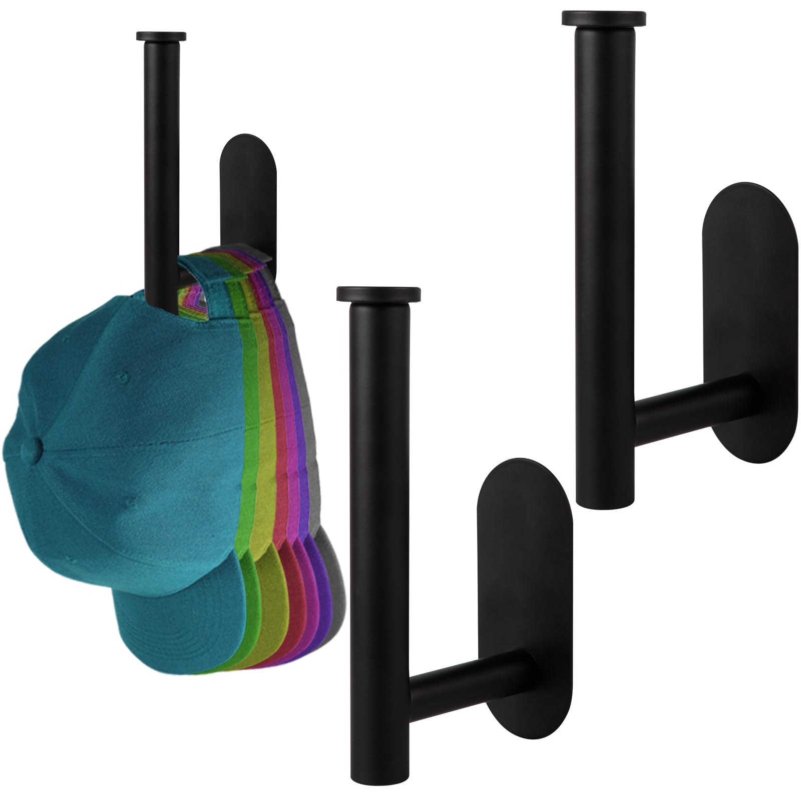 Peutier 2Pcs Hat Racks For Baseball Caps, No Drill Hat Hooks For Wall Stainless Steel Hat Storage Organizer Self-Adhesive Hat Ha