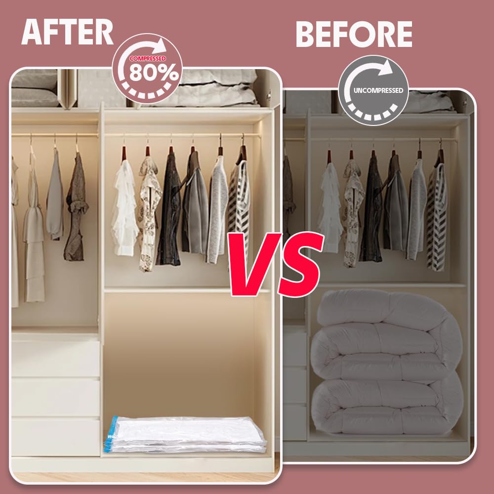 16 Pack Vacuum Storage Bags, Vacuum Seal Bags For Clothing, Comforters, Blankets, Space Saver Compression Bags With Hand Pump.(3