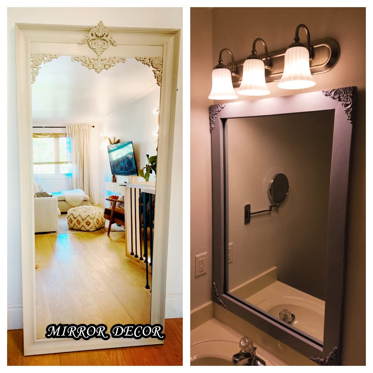 Muxsam 4-Pack Wood Applique Onlay, Unpainted Wooden Carved Corner Decals, Retro Carvings Embellishments For Door Cabinet Bed Wal