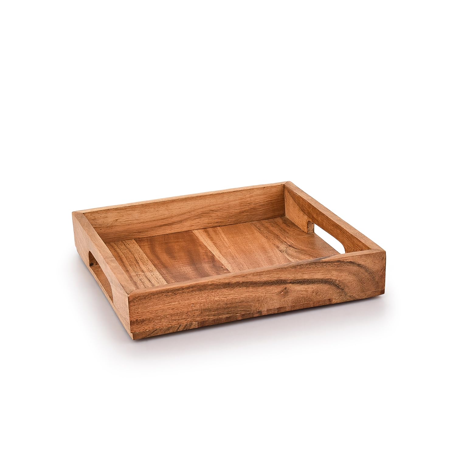 Samhita Acacia Wood Serving Tray With Handles,Wooden Serving Tray, Snack Tray, Breakfast Tray, Great For, Breakfast, Coffee |Siz