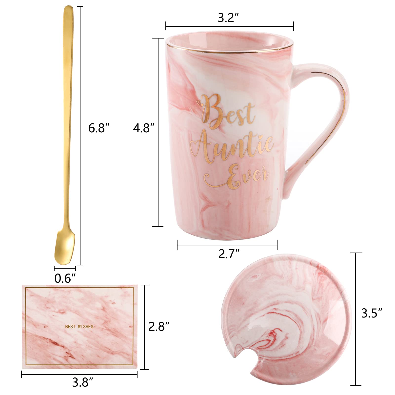 Hedume Best Auntie Ever Mug, 12 Oz Pink Marble Ceramic Coffee Cup With Gifts Box And Greeting Card, Aunt Gifts From Niece And Ne