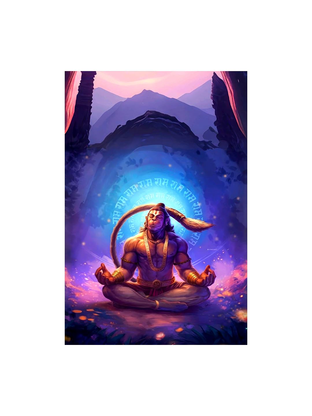 999Store Hanuman Meditation Canvas Painting In Vibrant Colors - Spiritual Wall Art For Meditation Spaces(24X36 Inch_ Canvas) Flp
