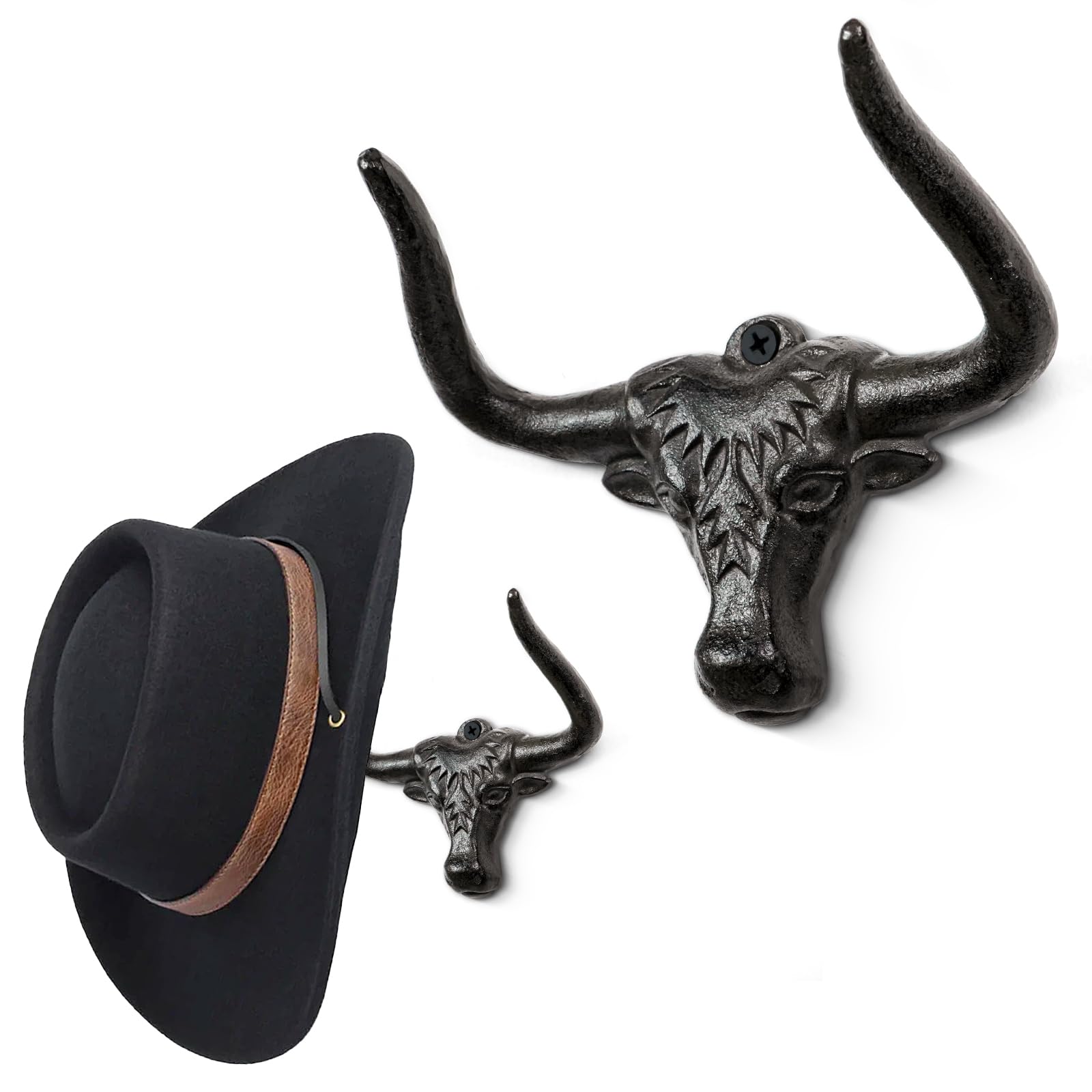 Filano Cowboy Hat Rack For Wall 2 Pack Western Longhorn Cowboy Hat Holder Cast Iron Vintage Rustic Cowboy Hat Hanger Hat Hooks F