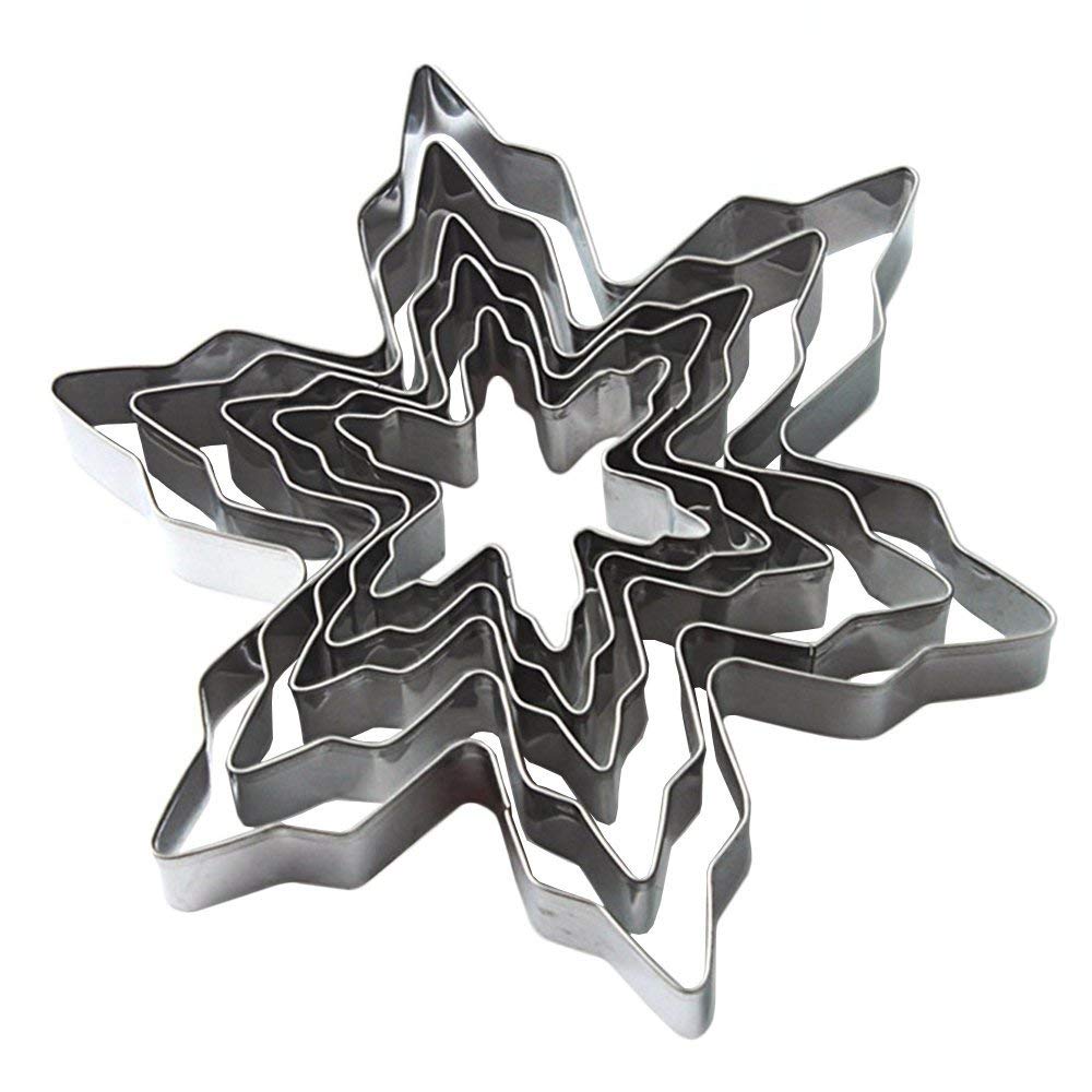 Oocc 5Pcs Metal Stainless Steel Snowflake Ice Crystal Cookie Cutter Shaped Mould