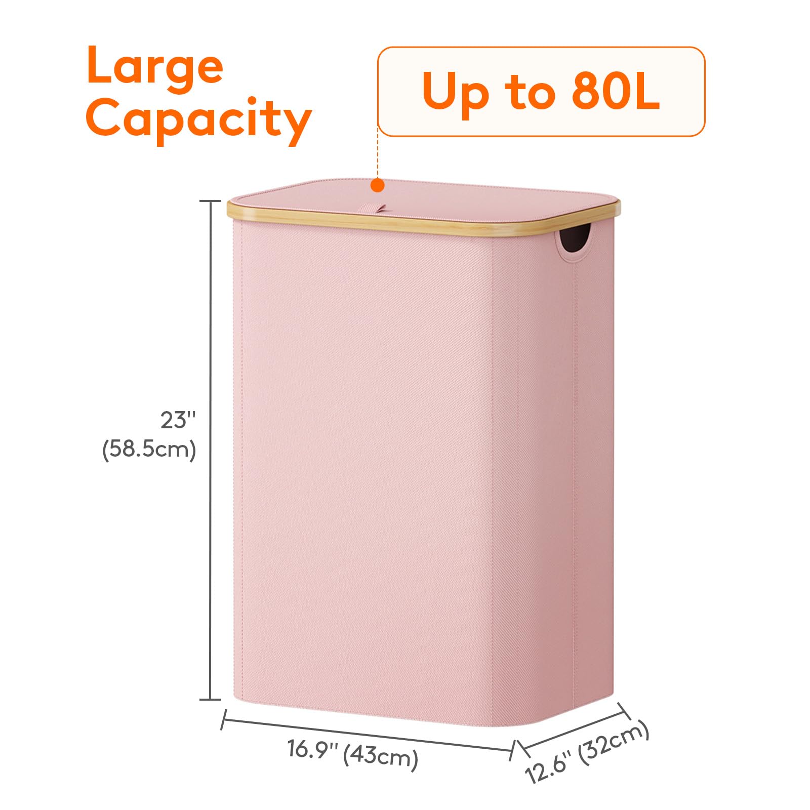 Lifewit 80L Laundry Basket With Lid, Clothes Hampers For Laundry With Bamboo Handles And A Removable Bag, Large Foldable Laundry