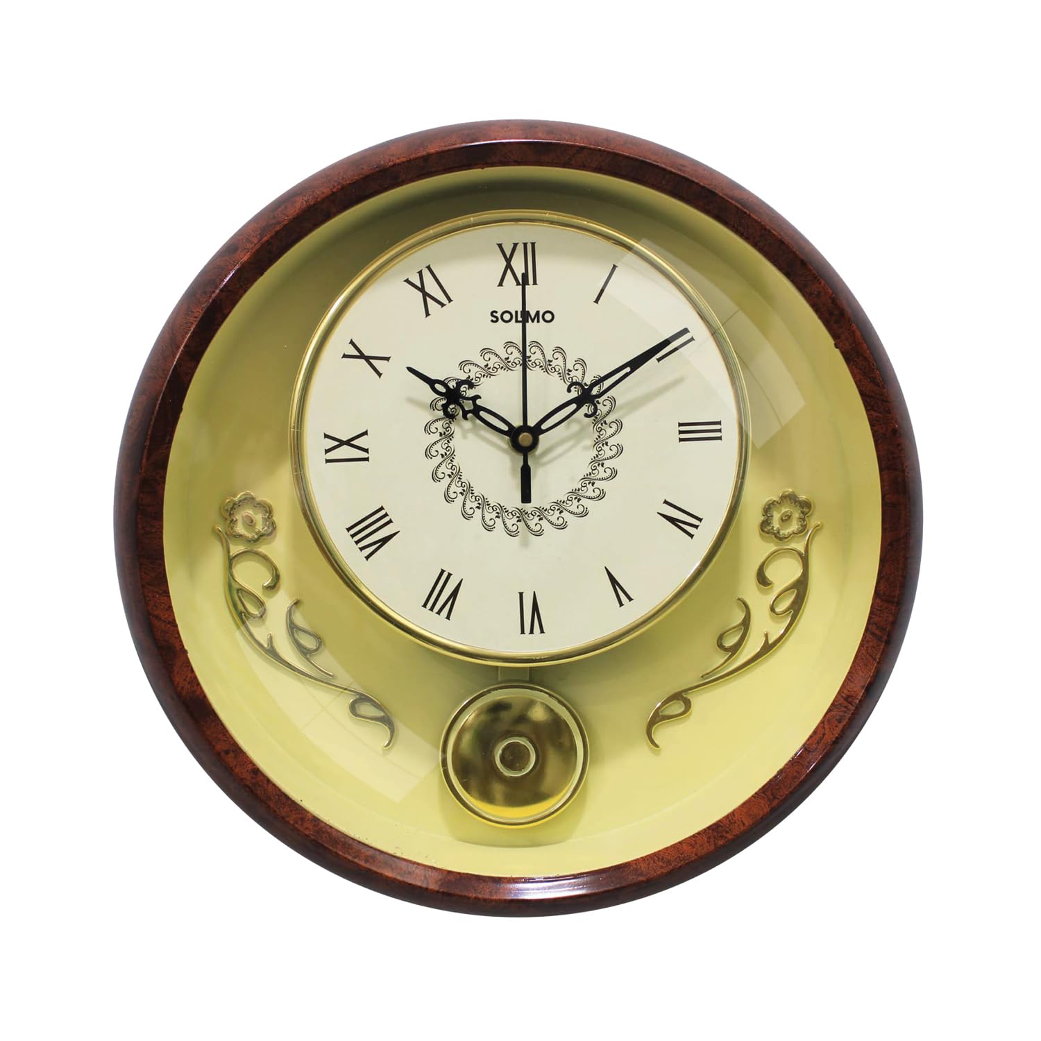 Amazon Brand - Solimo Plastic Modern Pendulum Analog Wall Clock | 12 Inch | Brown