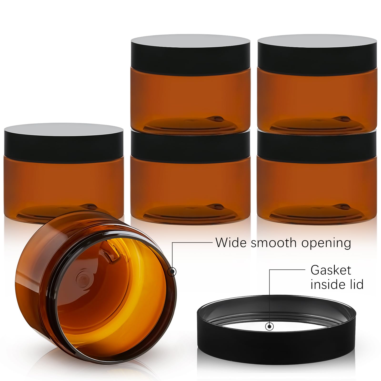Tuzazo 4 Oz Amber Plastic Cosmetic Jars Leak Proof Small Container With Lids For Cream, Lotion, Powder, Ointments, Beauty Produc