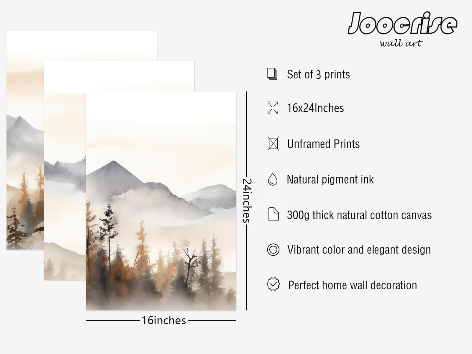 Neutral Mountain Wall Art Decor Set Of 3 Forest Canvas Wall Art Poster Landscape Wall Art Artwork Modern Pictures Abstract Paint