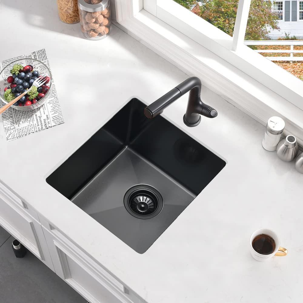 Black Undermount Bar Sink-Bokaiya 15X17 Inch Small Bar Sink Wet Bar Prep Sink Single Bowl 16 Gauge Stainless Steel Small Kitchen