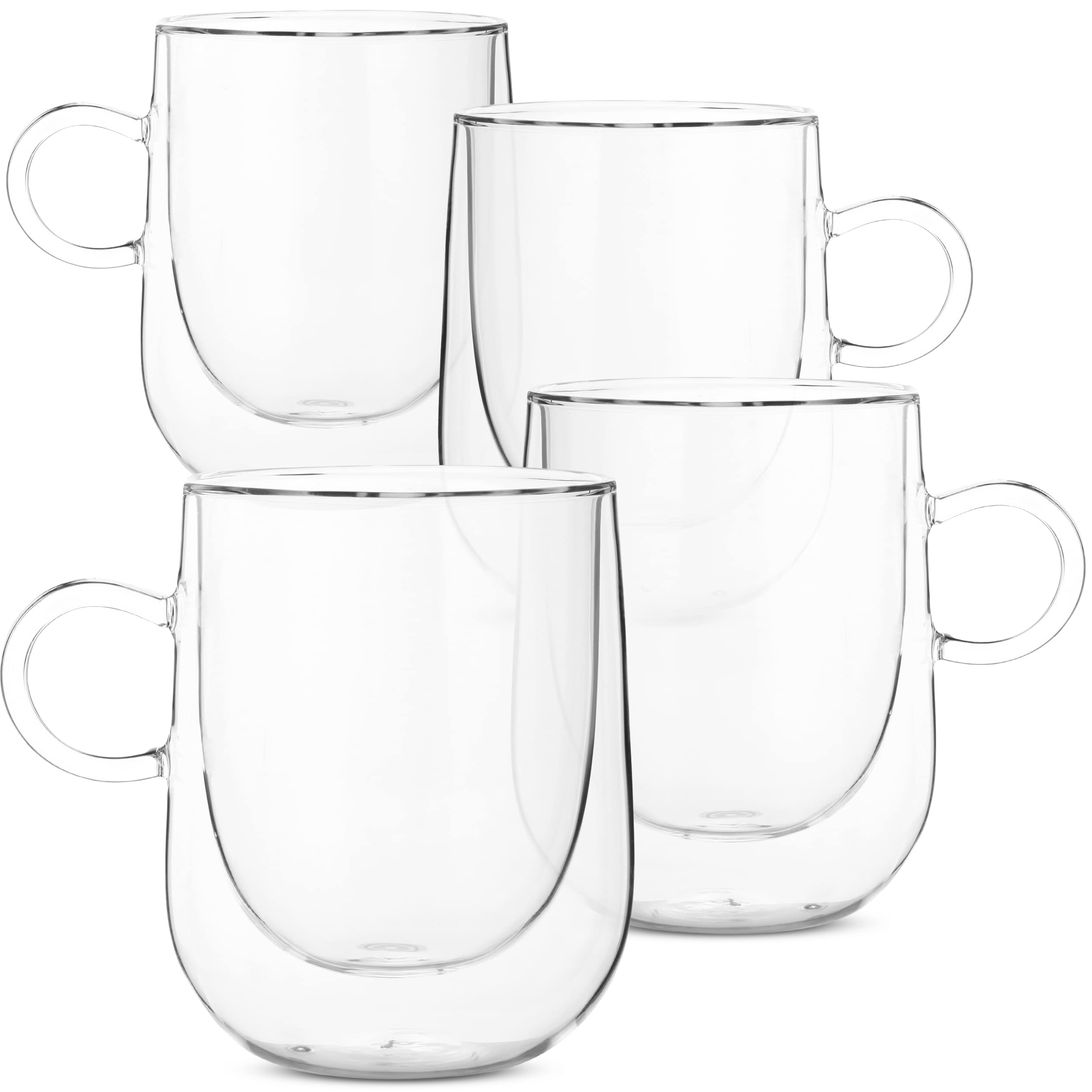 Btat- Barrelshape Mugs, 4 Pack, 12 Oz (350 Ml), Glass Coffee Mugs, Clear Coffee Mug, Double Wall Glass Coffee Mugs, Glass Mugs,
