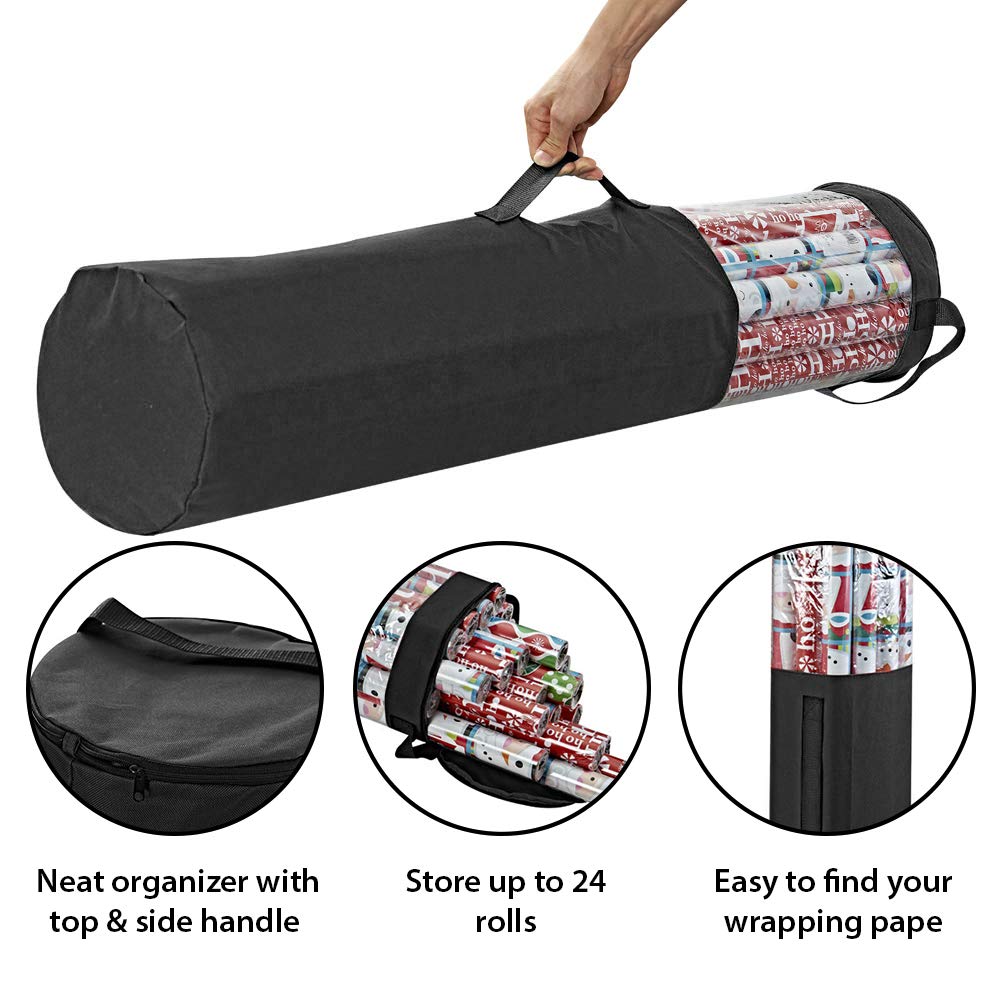 Propik Wrapping Paper Storage Organizer Bag, Store Up To 24 Rolls 40 Inch, Heavy Duty Polyester Plus Pvc Clear Bag With Handles