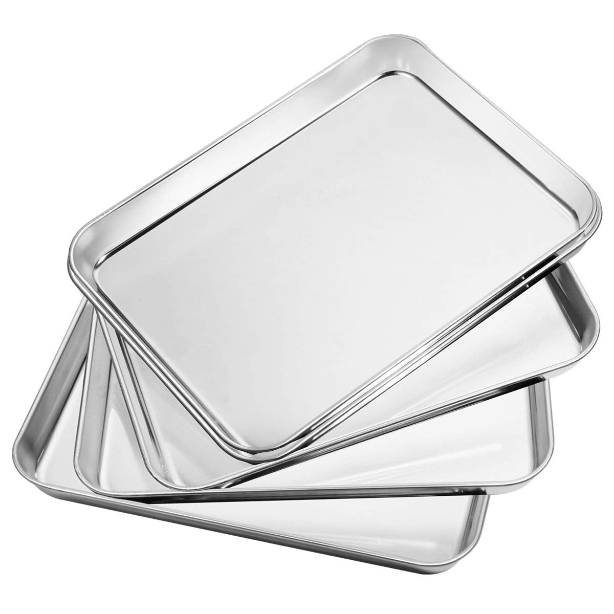Baking Sheets Set Of 5, Bastwe Stainless Steel Baking Pan Tray Cookie Sheet, Size 10 X 8 X 1 Inch, Non Toxic & Healthy, Rust Fre
