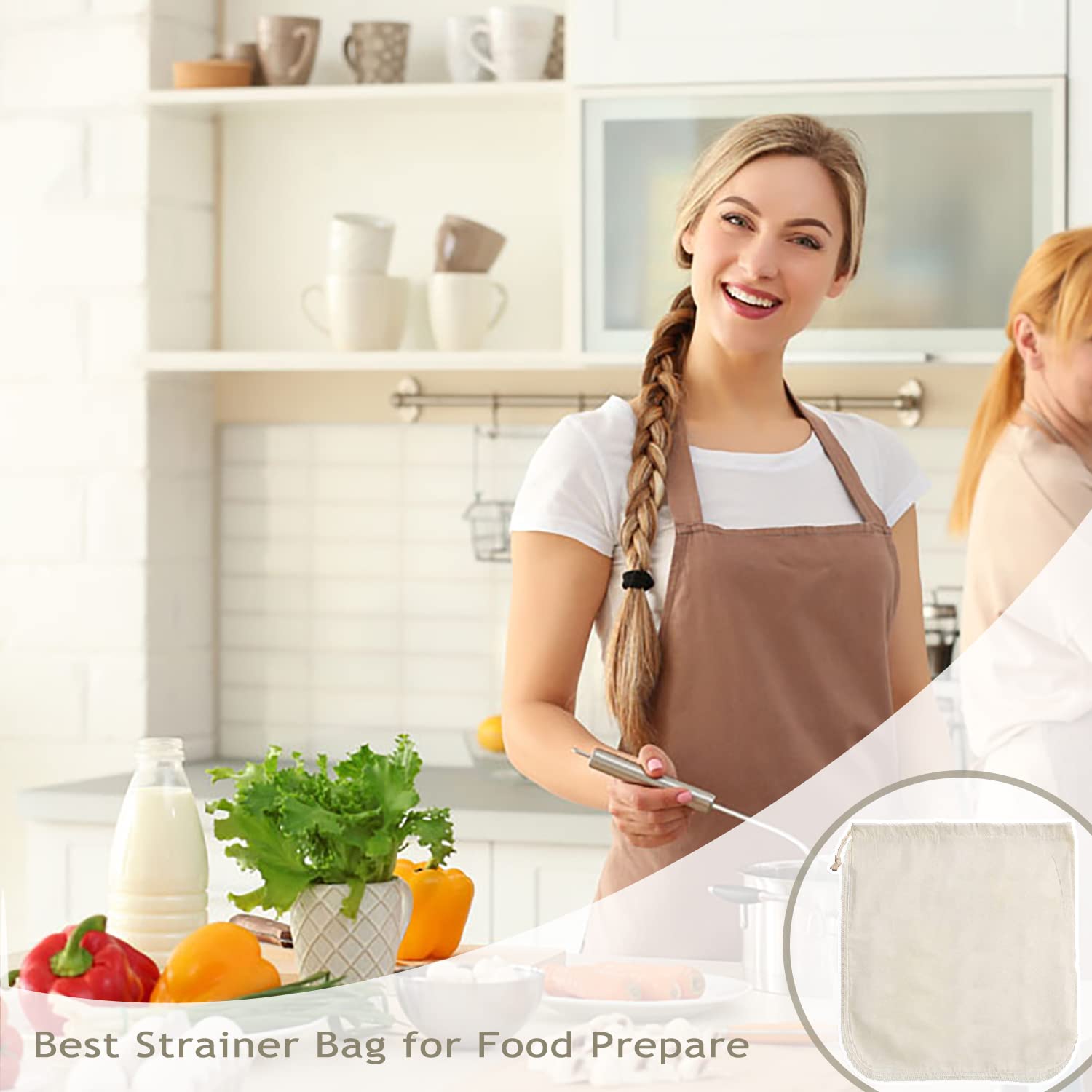 Nut Milk Bag Cloth Strainer For Food, 3 Pack 12'' (2 Of 12''X12'' + 1 Of 10'') Organic Reusable Kitchen Premium Fine Mesh Cheese
