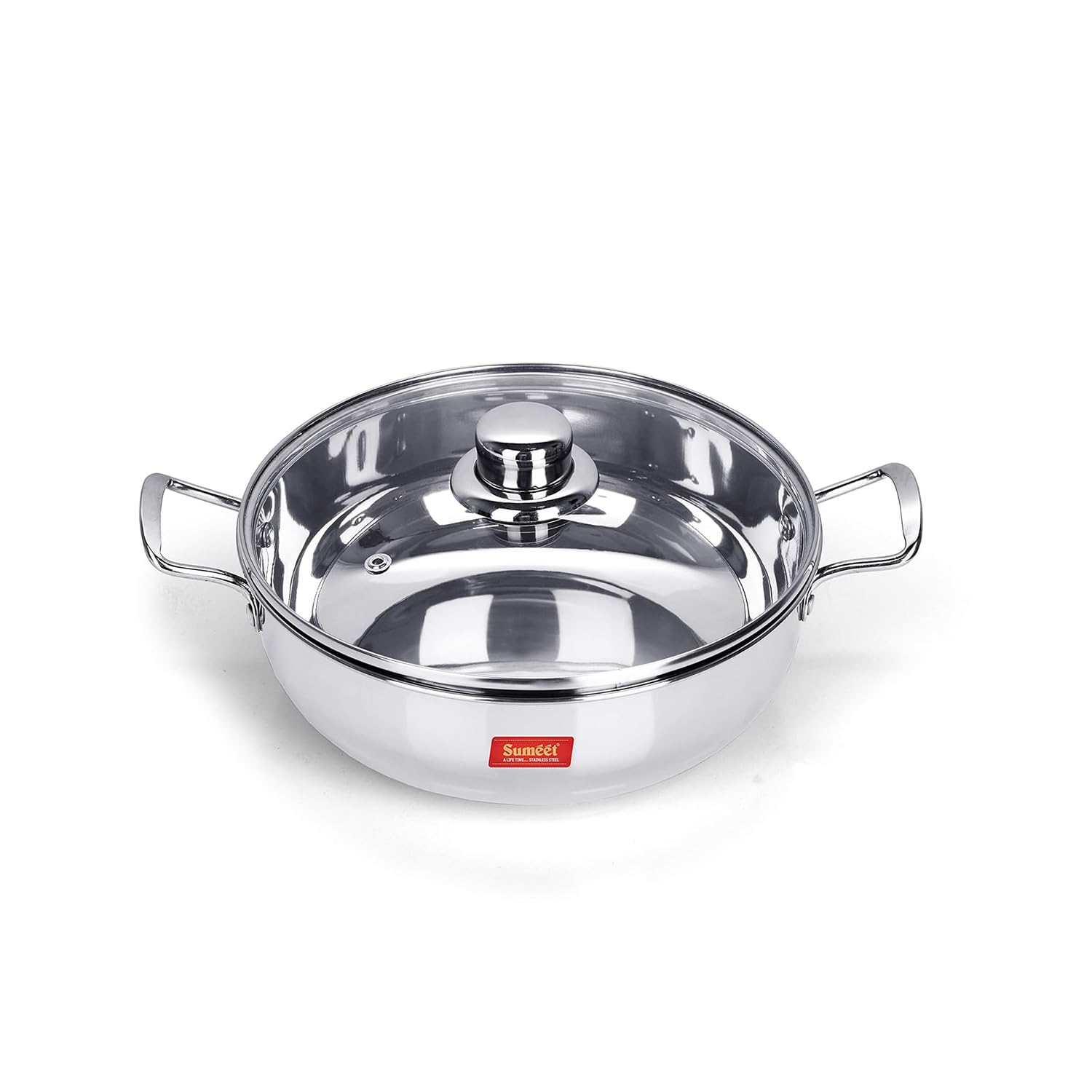 Sumeet Stainless Steel Induction Bottom (Encapsulated) Kadhai With Glass Lid Size No.12 (1.9 L) Kadhai 22 Cm