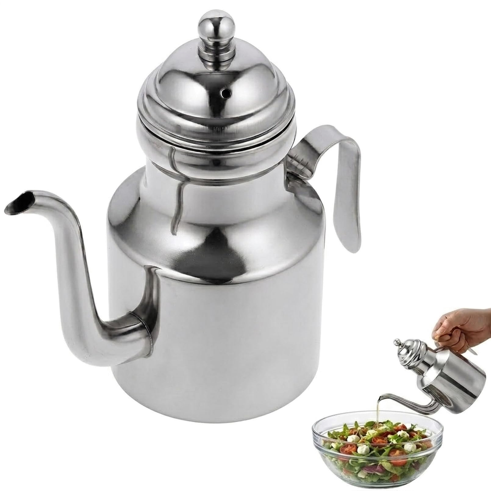 Cabilock Stainless Steel Oil Dispenser Bottle, 11 Oz Olive Oil Can with Long Spout And Handle, Small Vinegar Pourer Container fo
