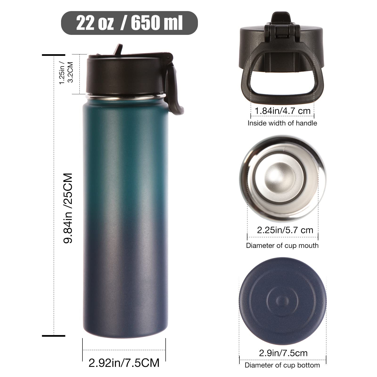 Volhoply Insulated Water Bottles with Straw Bulk 2 Pack  22 oz Stainless Steel Sports Bottle  Double Walled Vacuum Metal Travel Water Thermos  Reusable Water Flask for School Hiking(Dark Night 2 Set)