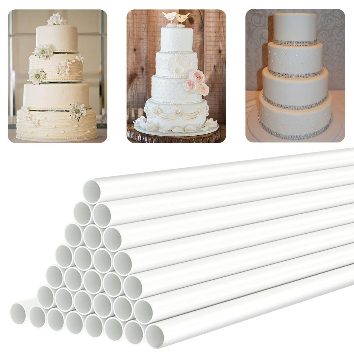 FurRain White Plastic Cake Dowel Rods for Tiered Cake Construction and Stacking Supporting Cake Round Dowels Straws with 0.4 Inc