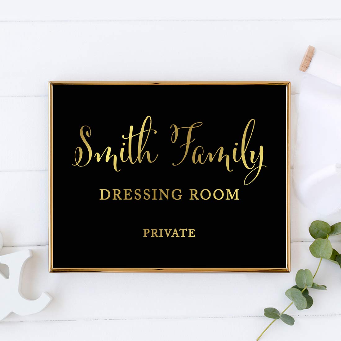 Andaz Press Personalized Wedding Party Signs, Black And Metallic Gold Ink, 8.5X11-Inch Wall Art, Poster, Gift, Smith Family Dres