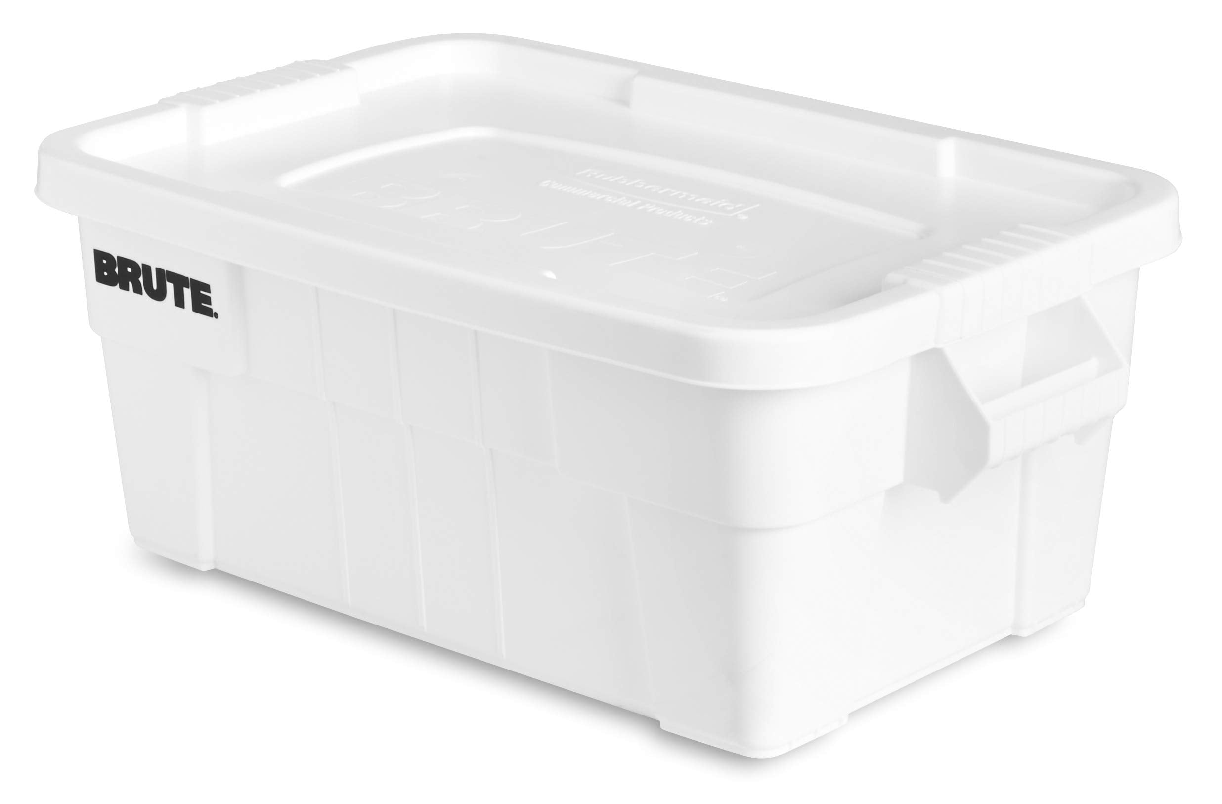 Rubbermaid Commercial Products Brute Tote Storage Bin With Lid, 14-Gallon, White, Rugged/Reusable Boxes For Moving/Camping/Garag
