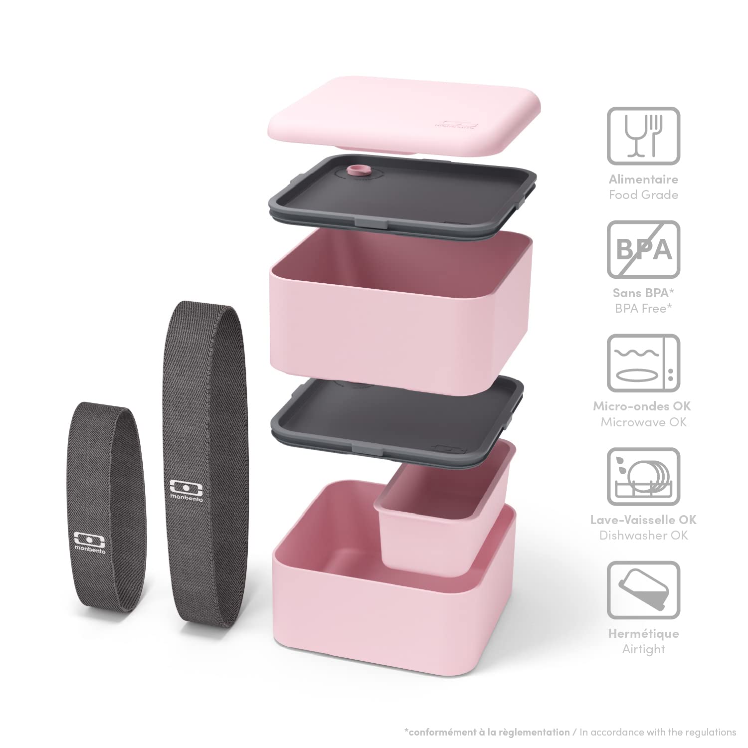 Monbento - Large Bento Box Mb Square Litchi With Compartments Made In France - Sustainable And Smart - Leakproof Lunch Box For W