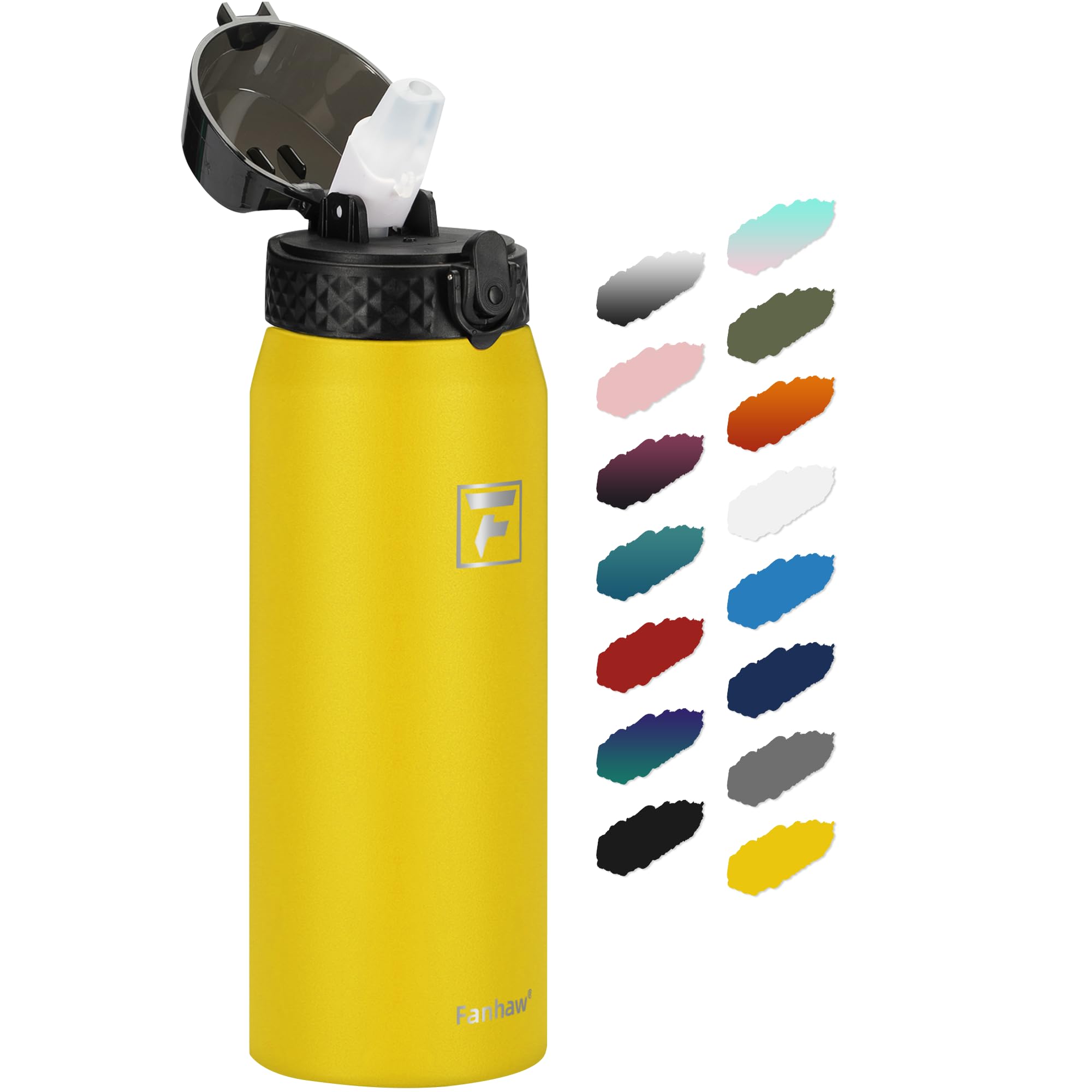 Fanhaw 24 oz Insulated Stainless Steel Water Bottle with Straw Lid, Leakproof & Anti-Dust Sports Bottle for Kids, Women & Men (Y