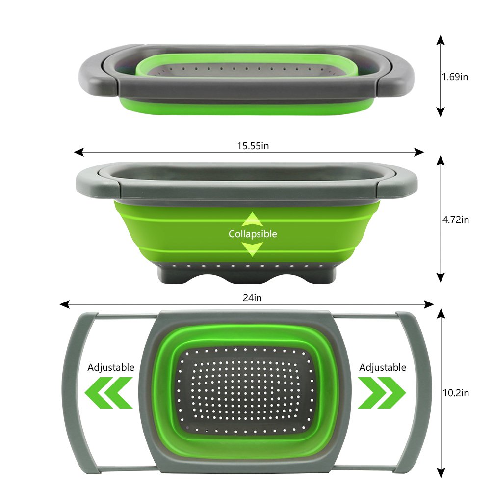 Qimh Colander Collapsible, Colander Strainer Over The Sink Vegetable/Fruit Colanders Strainers (6 Quart) With Extendable Handles