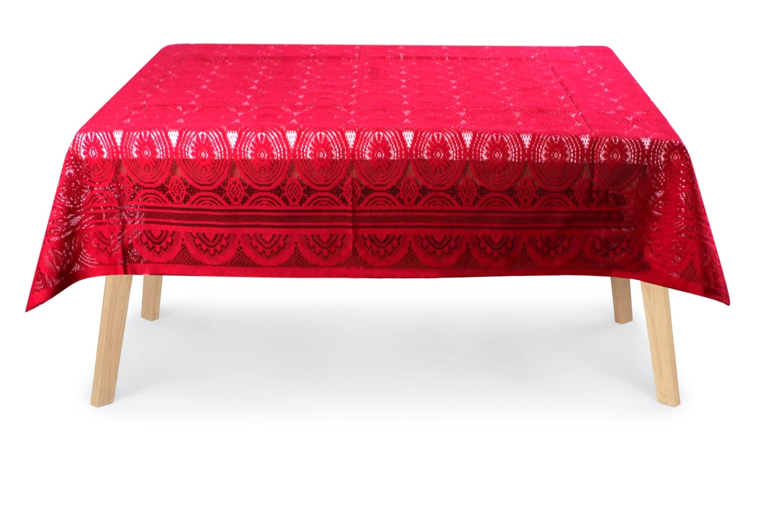 The Furnishing Tree 100% Cotton Table Cover Traditional Pattern for Center Table (40x60 inches) Red Color