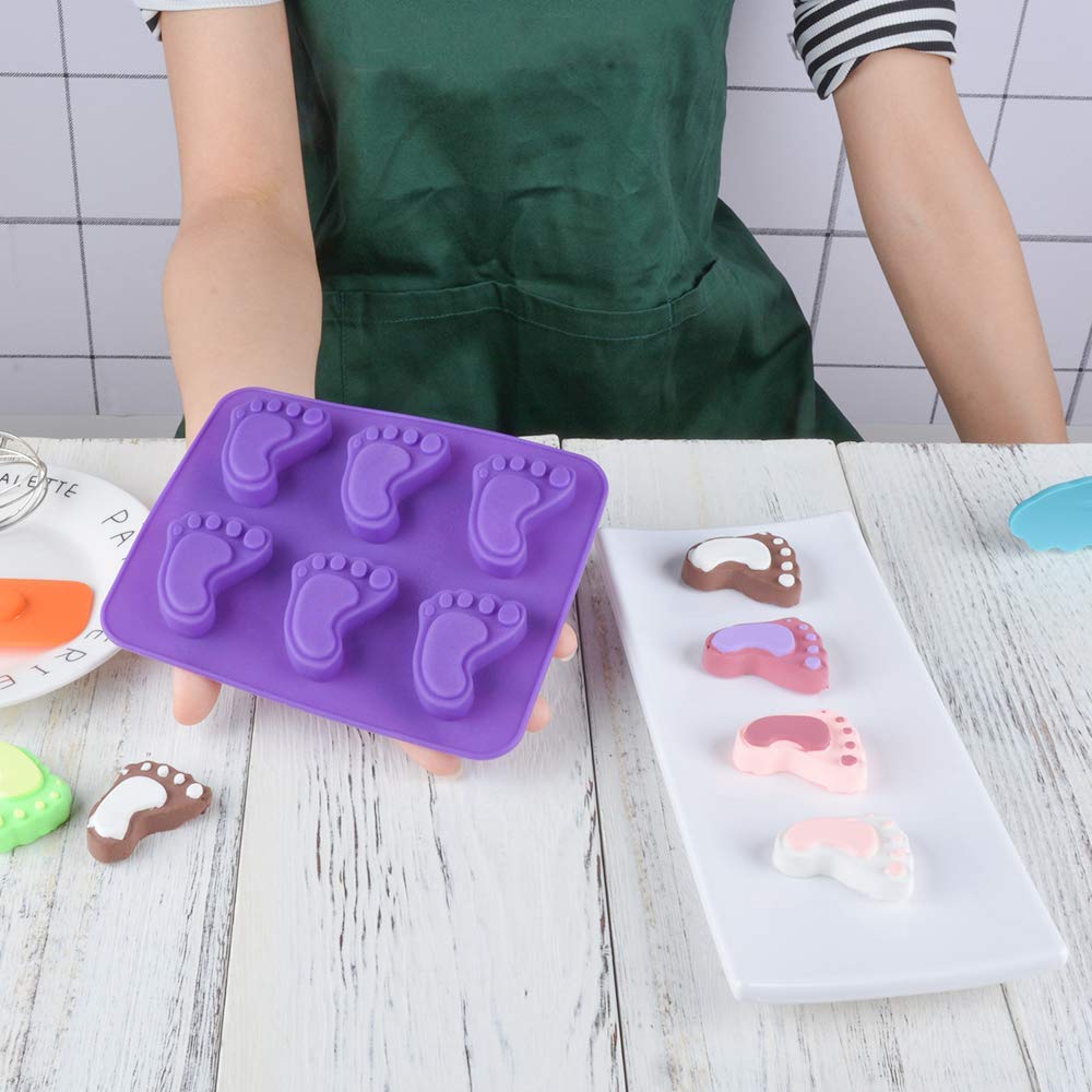 3Pcs Baby Foot Prints Silicone Soap Molds Footprint Shaped Chocolate Candy Molds Nonstick Lotion Bars Jello Ice Cube Tray Food G
