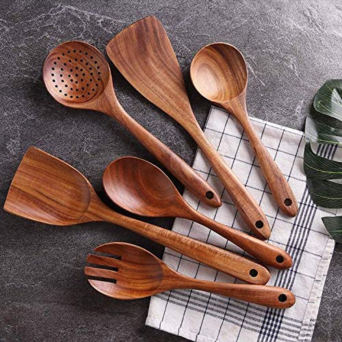 Itos365 Handmade Wooden Non-Stick Serving And Cooking Spoon Kitchen Tools Utensil, Set Of 6,30.5 Centimeter