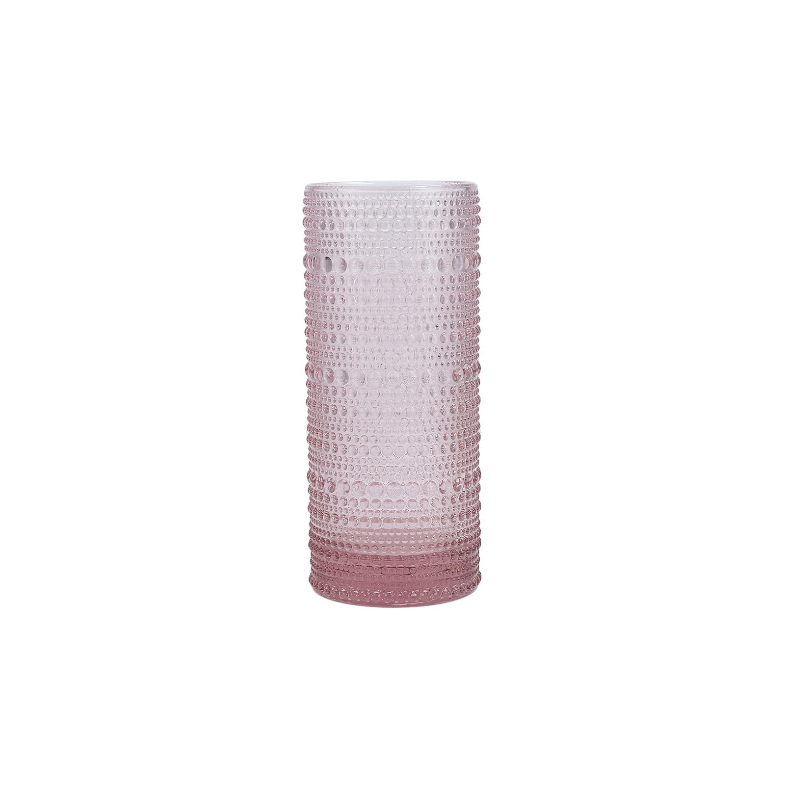 Fortessa Jupiter Beaded Hobnail Glass, 11 Ounce Collins/High Ball (Set of 6), Pink