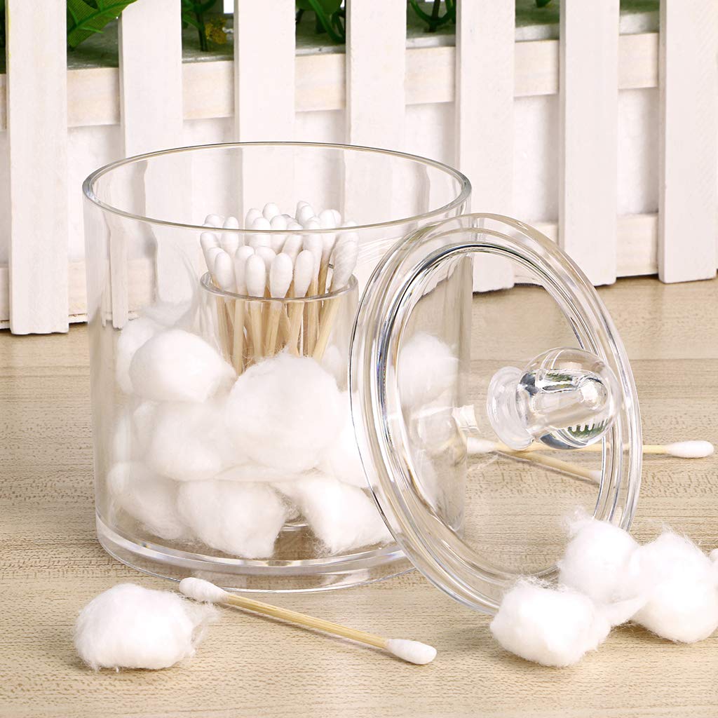 Hipiwe Cotton Ball And Swab Organizer With Lid Apothecary Acrylic Jar Makeup Cotton Organizer Bathroom Storage Canister Jar For