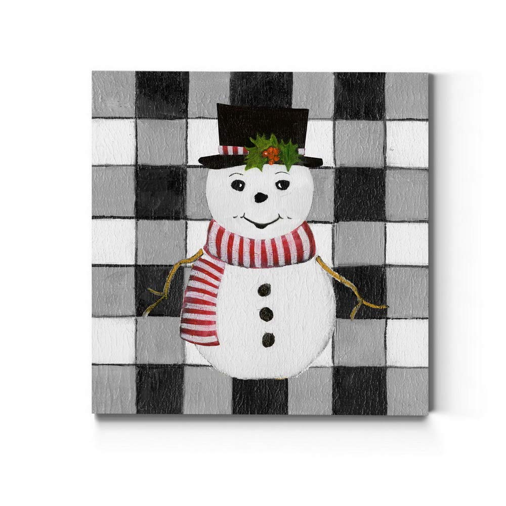 Renditions Gallery Checkerboard Snowman Wall Art, Cute Christmas & Winter Artwork, Festive Colors, Red & Green, Premium Gallery