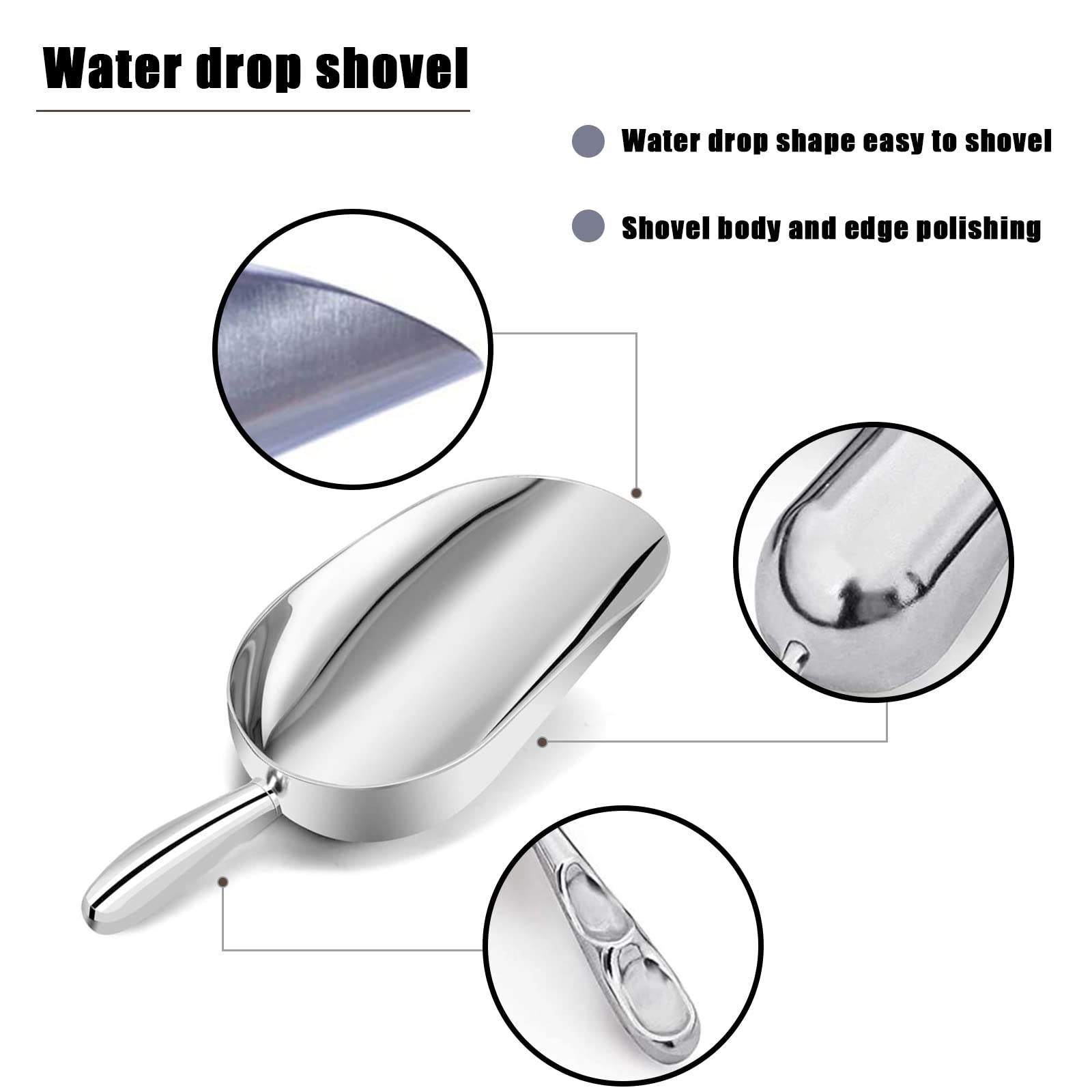 As-12 Set Of 2, 12 Oz. (Ounce) Bar Ice Scoop, Dry Bin Scoop, Dry Goods Scoop, Candy Scoop, Spice Scoop, Cast Aluminum