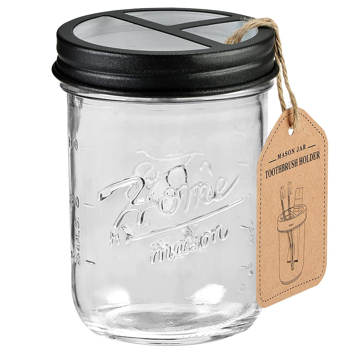 Mason Jar Toothbrush Holder - Premium Rustproof 304 Stainless Steel Lid - Holds 2 Toothbrushes And Toothpaste - Rustic Farmhouse
