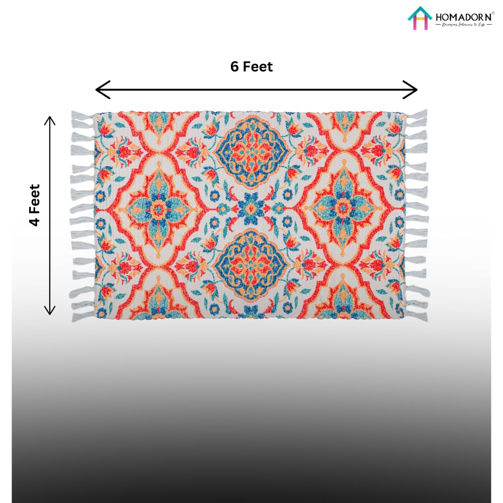Homa Dorn Handmade Printed Dhurrie Carpet Rug Runner Floor Mat For Living Room, Bedroom (Hd_Desgin2_4 X 6 Feet, Multicolour)