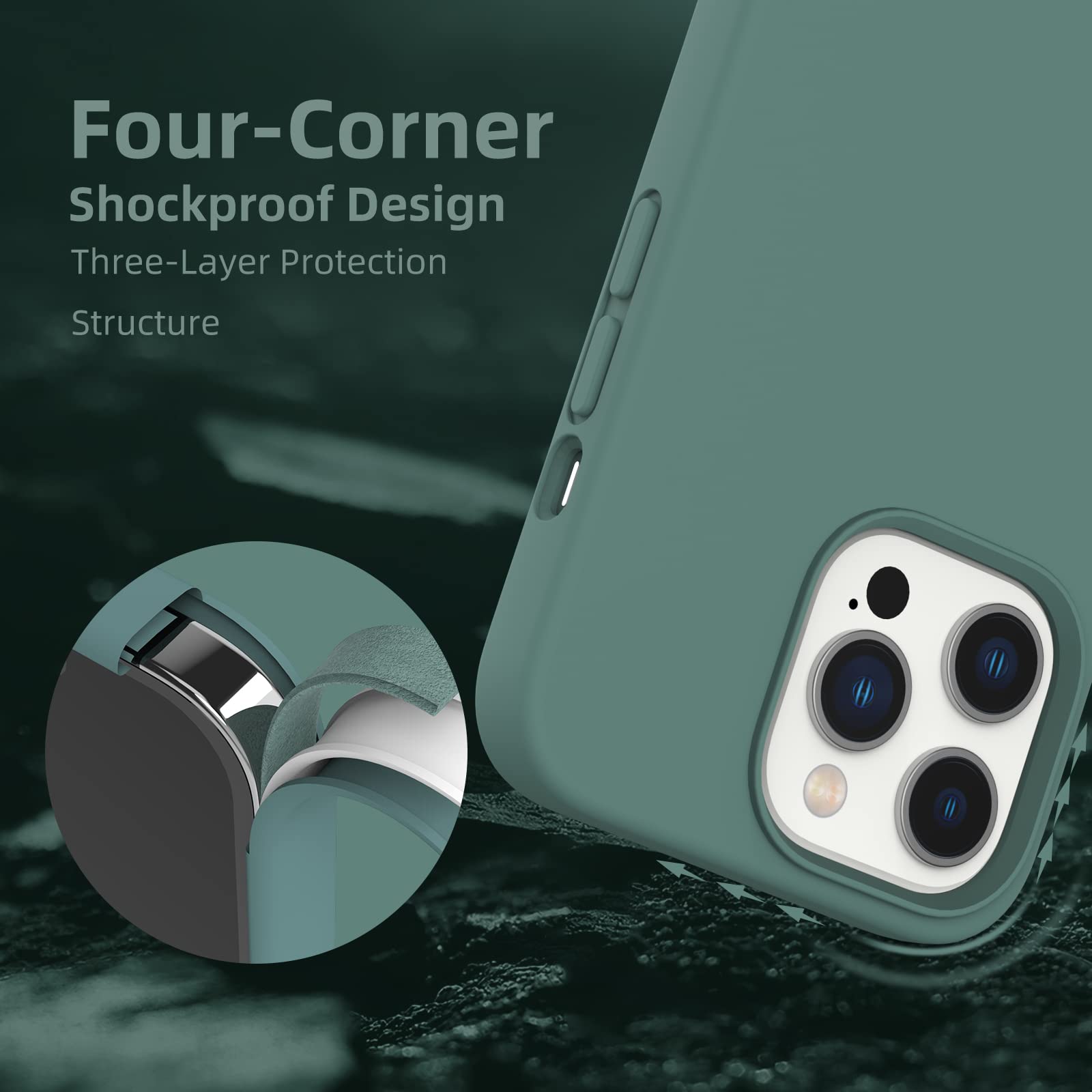 K Tomoto Compatible With Iphone 13 Pro Case, Drop Protection] Anti-Fingerprint] Shockproof Liquid Silicone Cover With Microfiber