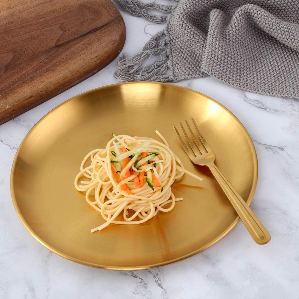 4-Piece Stainless Steel Dinner Plates Dessert Salad Plates Set Indian, Mingcheng 9.1 Inch Colorful Metal Platter For Camping, Un