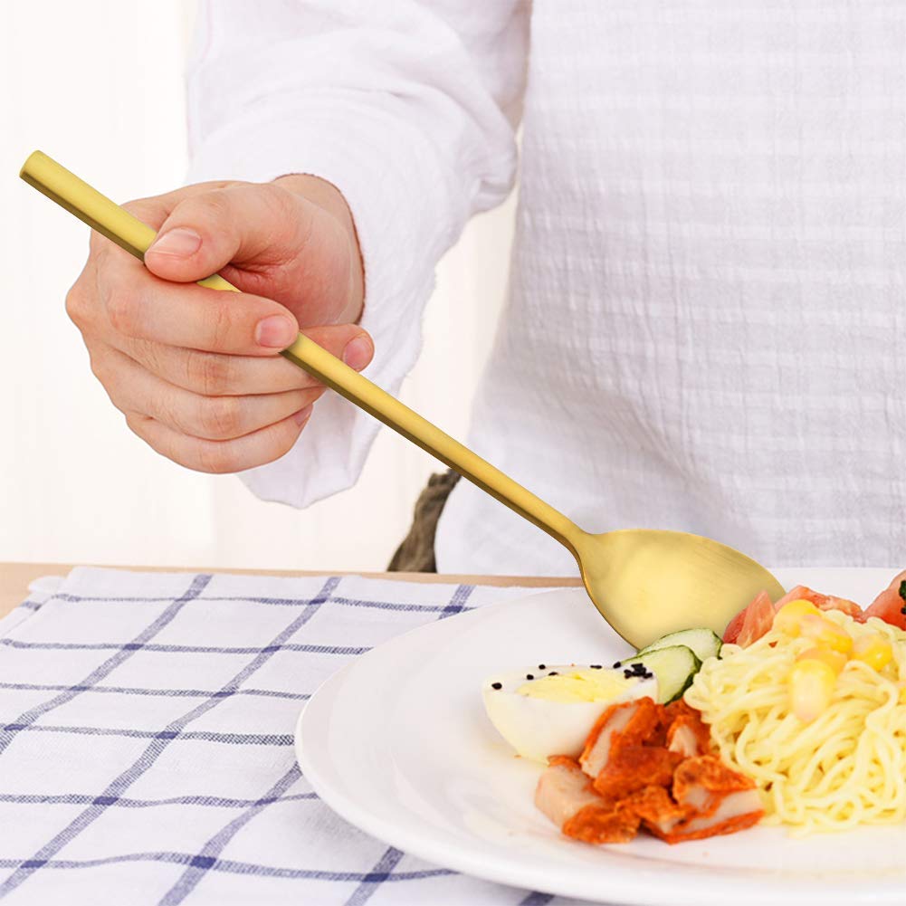 Korean Spoons, 8 Pieces Stainless Steel Soup Spoons, 8.5 Inch Korean Spoons,Gold Spoons With Long Handles, Asian Spoon,Cooking S