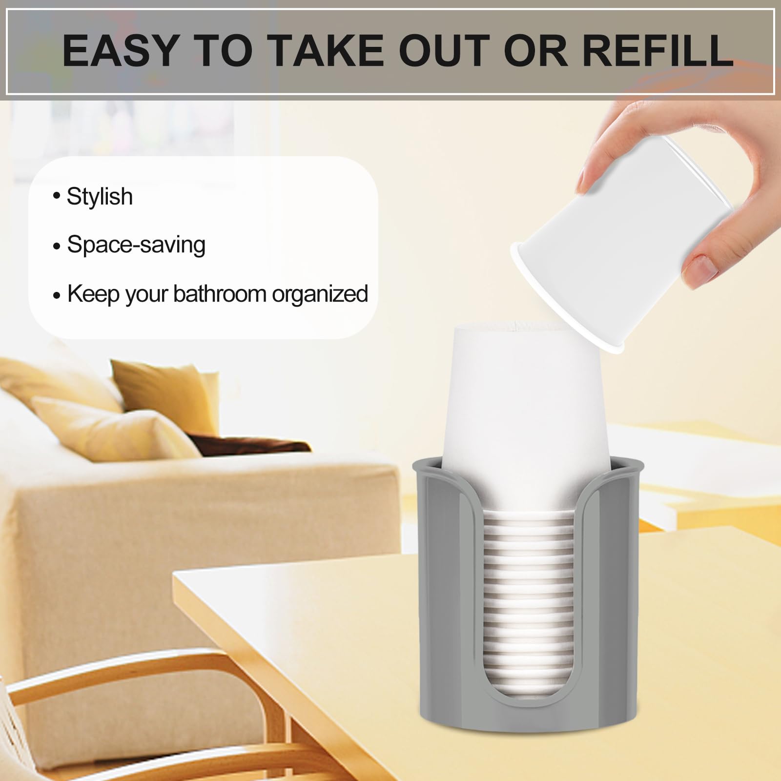 Byaway Cup Dispenser For Bathroom,Gray Bathroom Cup Holder,Small Paper Cup Dispenser Holder,Plastic Mouthwash Cup Dispenser For