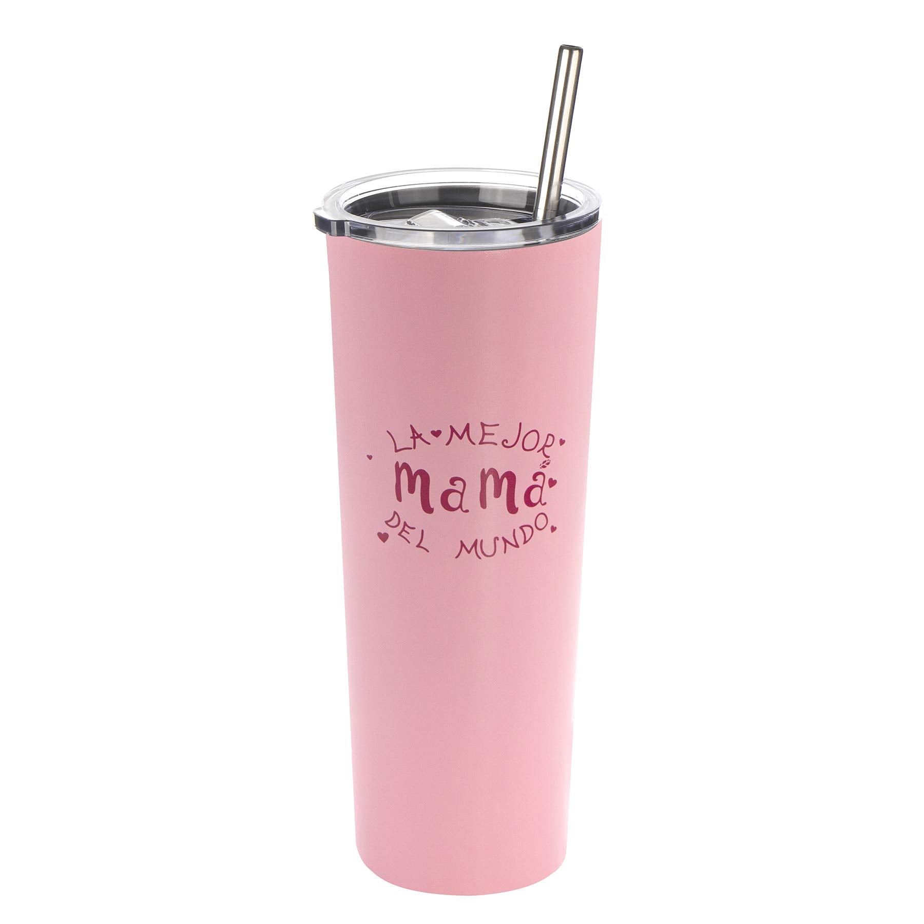 Ezprogear 26 Oz Greatest Mama La Mejor Mama Del Mundo Slim Tumbler (26 Oz, Pink Mama)