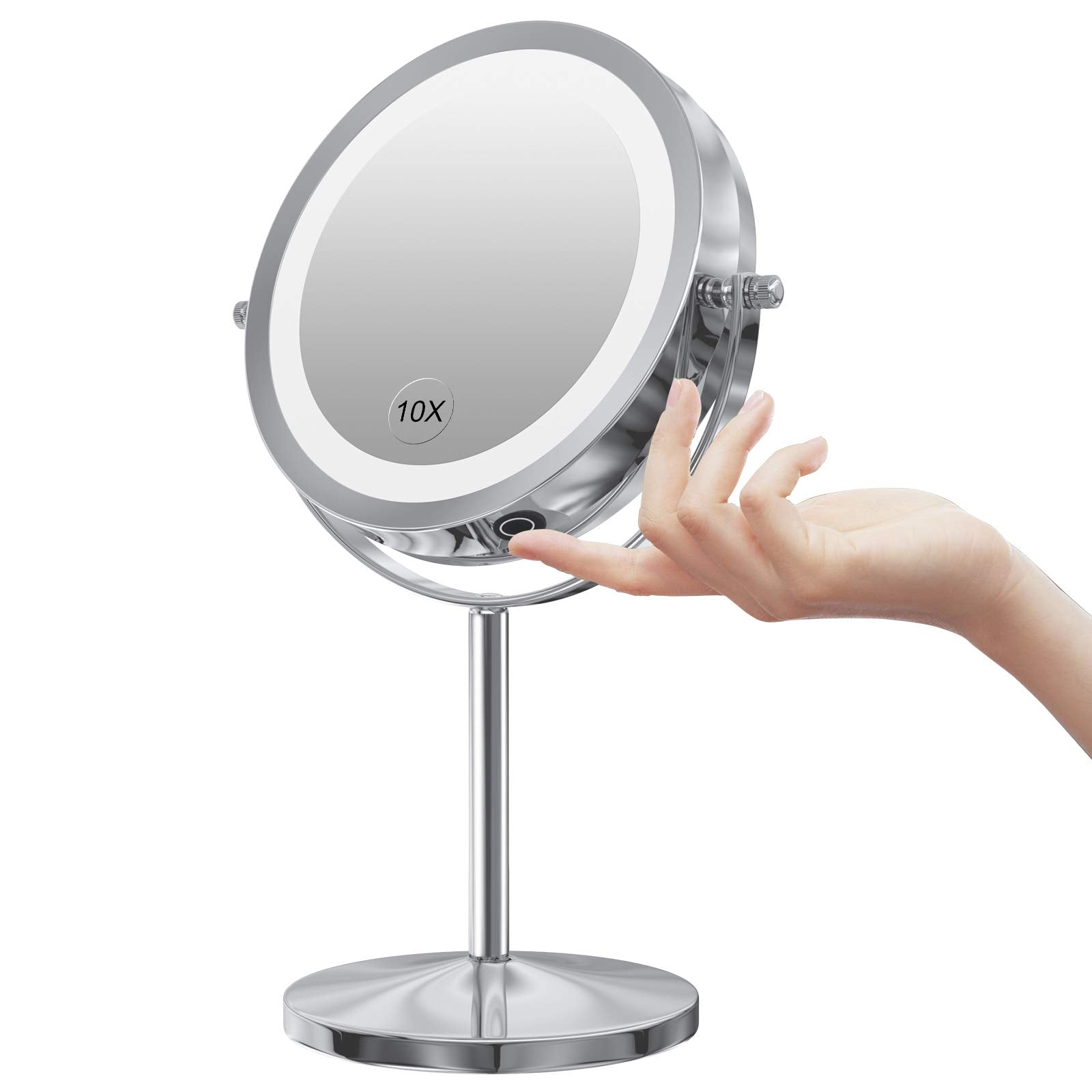 Gospire Led Makeup Mirror 1X/10X Magnifying With Touch Screen Adjustable Led Light, 7'' Lighted Vanity Swivel Mirror Double Side
