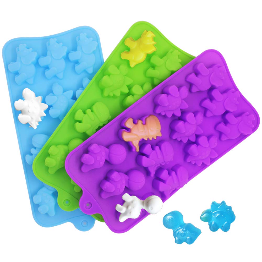 Dinosaur Chocolate Mold, Yucool 3 Pack Silicone Dinosaur Molds With 12-Cavity For Candy Chocolate Jelly, Ice Cube-Purple,Blue, G